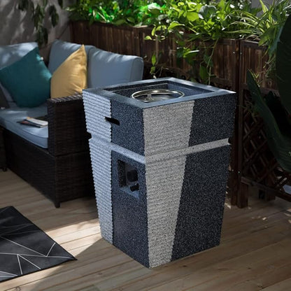 20" Outdoor Propane Gas Fire Pit Table, 40,000 BTU Auto-Ignition Concrete Gas Firepit, Magnesium Oxide Cylinder Design, Side Handles and Cover, Mix Color Glass Rocks