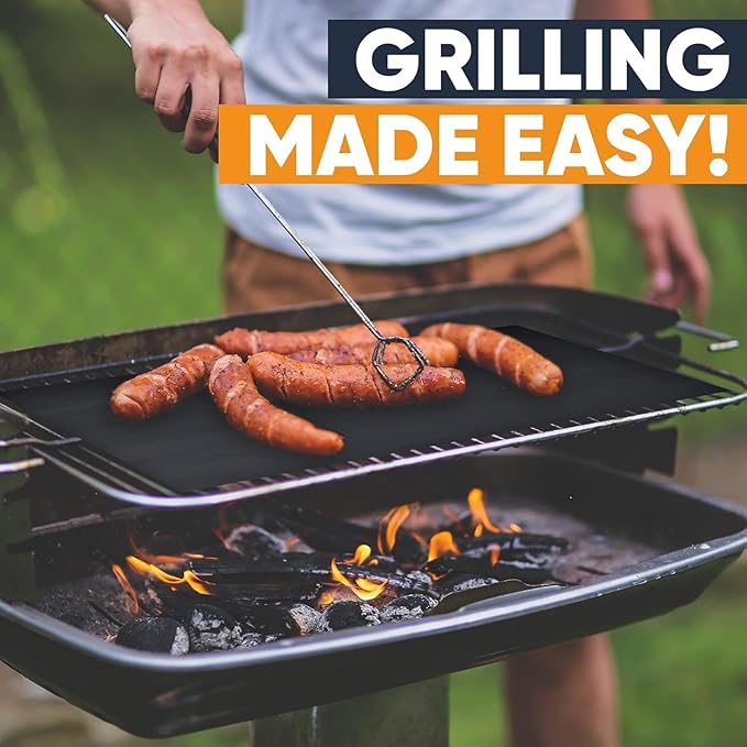 Linda's Essentials BBQ Grill Mats for Outdoor Grill Mat (5 Pack) 13" x 15.75" - Reusable Heat-Resistant Grilling Mats for Outdoor Grill, Non Stick Grill Matt, Easy Clean BBQ Matts for Outdoor Grills