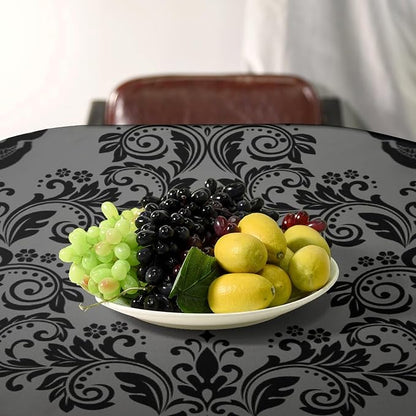 Gothic Black Damask Tablecloth, Vintage Floral Exotic Suger Skull Bohemian Antique Victorian Table Cloth Water Resistant Table Cover for Farmhouse Party Holiday Kitchen Dinner Table 60x110"