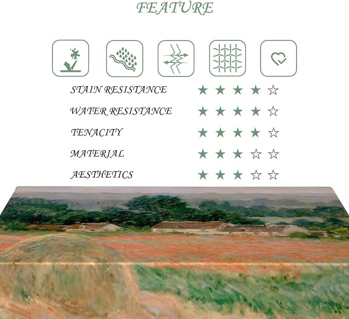 60x102 Inch Oil Painting Rectangle Tablecloth Monet Haystacks Series Table Cloth Impressionist Art Washable Durable Table Cover for Dining Garden BBQ Home Farmhouse Decor