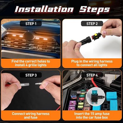 LED Grille Lights For Toyota RAV4 2019-2024 Amber Shell Amber Grill Light 4 Pcs