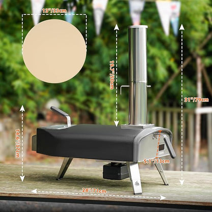 Mimiuo 12" Outdoor Wood/Charcoal Pizza Oven with Rotating Stone, 60S Bake | Portable Pizza Stove for Outside Backyard Camping Picnics