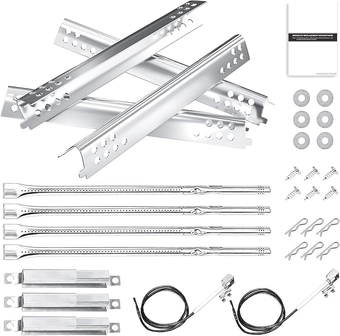 Hisencn Grill Replacement Parts for Charbroil Advantage Series 4 Burner 463344116, 466344116 Gas Grill, 14 3/8" Grill Burners Tube,15 1/2" Heat Plate Tent Shield,Adjustable Carryover Tube,G361-0003-W1