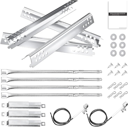 Hisencn Grill Replacement Parts for Charbroil Advantage Series 4 Burner 463344116, 466344116 Gas Grill, 14 3/8" Grill Burners Tube,15 1/2" Heat Plate Tent Shield,Adjustable Carryover Tube,G361-0003-W1