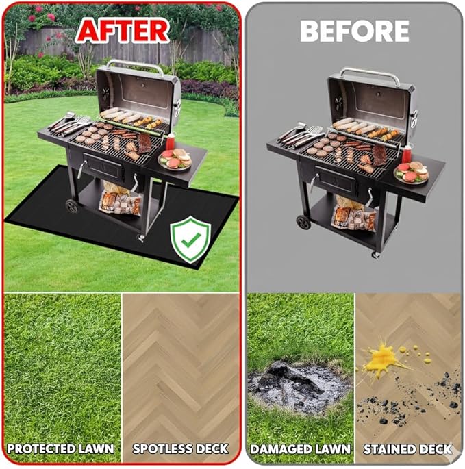 48 x 36 Inch Under Grill Mat with Storage Bag, Double-Sided Silicone Fiberglass Grill Pad, Fire Resistant Waterproof Oil-Proof BBQ Mat for Deck, Patio, Lawn, Smoker, Griddle & Fire Pit