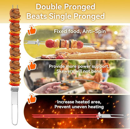 Skewers for Grilling, 16"（16PCS）Dual-Prong Flat Stainless Steel with Slider