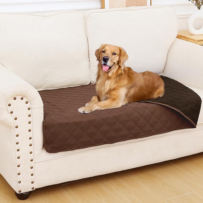 Smiry Waterproof Reversible Pet Couch Covers for Dogs | Pet Friendly, Soft Fabric, Washable Sofa Furniture Protector for Dogs Cat Kids, Checkered (30"x60", Brown/Chocolate)