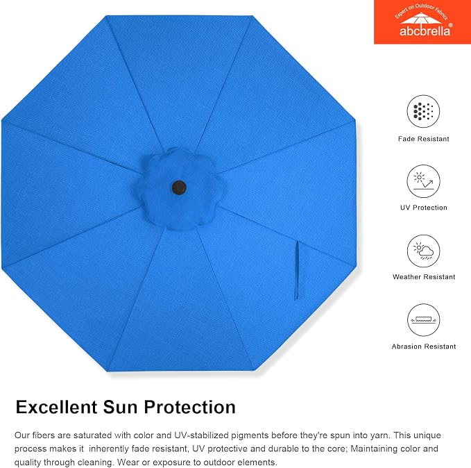 ABCCANOPY OLEFIN® 5-Year No Fading 9FT Outdoor Patio Umbrella(Sky Blue) | Fade & UV Resistant Fabric,8 Fiberglass Ribs，Wind Vent，Crank Lift & Tilt,Outdoor Table Umbrella for Deck,Backyard,Yard