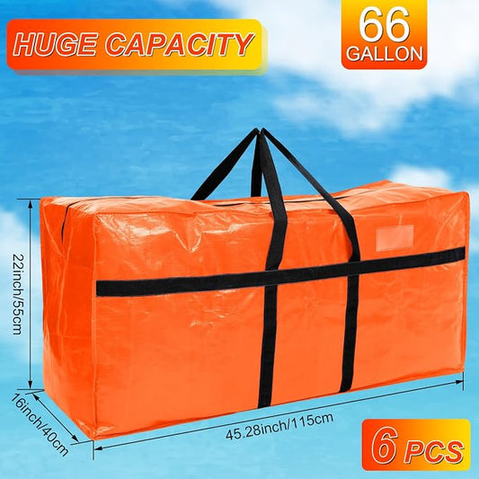 4 Pcs 66 Gallon Extra Large Moving Bags Heavy Duty Storage Bag with Strong Zipper Handle Foldable XXL Jumbo Storage Tote Packing Moving Box for College Dorm Travel Cloth Duffle (Orange)
