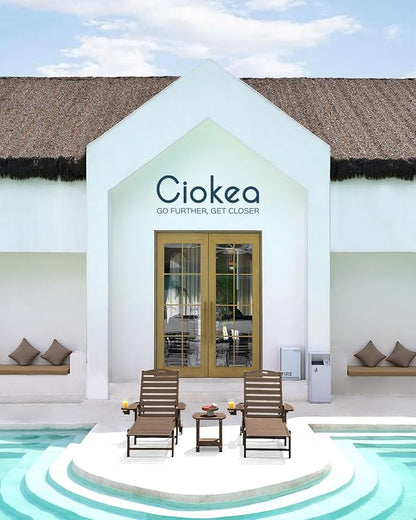 Ciokea Lounge Chair Outdoor, Oversized Chaise Lounge Chair with 5 Positions, HDPE, Patio Lounge Chair with Wheels & Cup Holder for Pool, Deck, Poolside, Dark Brown
