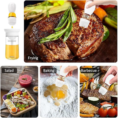 Oil Dispenser with Brush - 2 IN 1 Glass Olive Oil Dispenser for Cooking, Upgrade T-OB21S Oil Dispensing Bottle with Silicone Basting Brush for Vinegar Sauce BBQ Grill Frying Kitchen, White