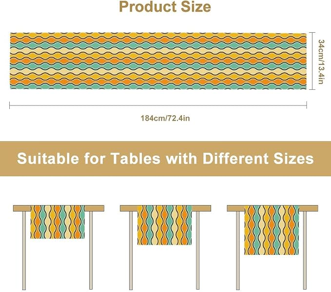 Orange Yellow Turquoise Coffee Table Runner for Kitchen Dining Table Mid Century Geometric Stripes for Kitchen Dining Modern Tables Decor 13x36in