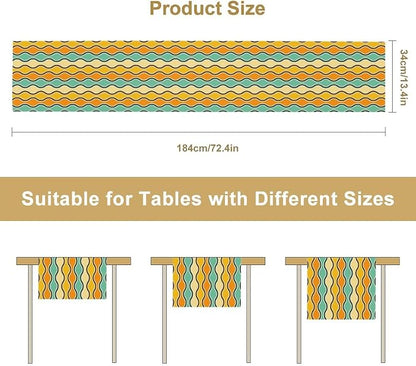 Orange Yellow Turquoise Coffee Table Runner for Kitchen Dining Table Mid Century Geometric Stripes for Kitchen Dining Modern Tables Decor 13x36in