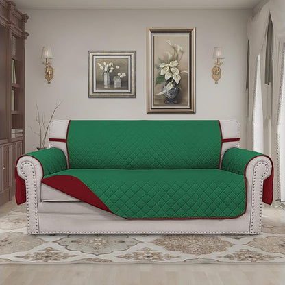 Easy-Going Reversible Couch Cover, 2 Cushion Sofa, Green/Christmas Red | Oversized Loveseat Slipcover For Dogs, Water Resistant Mat, Living Room, Non-Slip Sofa Cover, Pet Friendly