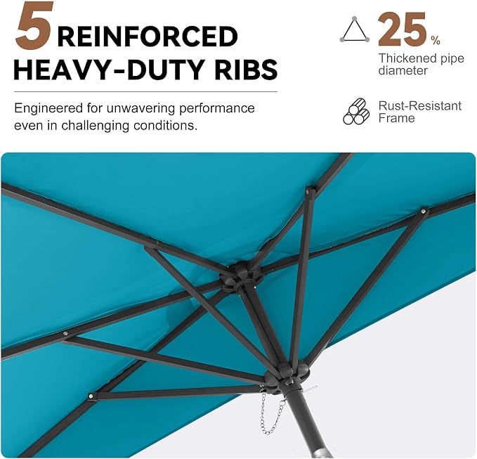 FLAME&SHADE 9ft Half Patio Umbrella - Half Outdoor Umbrella with Tilt UV Protection Waterprool, Half Round Table Umbrella for Wall Balcony, Pool, Porch, Garden, Deck, Market, Backyard (Aqua Blue)