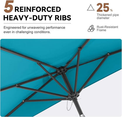 FLAME&SHADE 9ft Half Patio Umbrella - Half Outdoor Umbrella with Tilt UV Protection Waterprool, Half Round Table Umbrella for Wall Balcony, Pool, Porch, Garden, Deck, Market, Backyard (Aqua Blue)