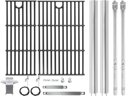 BBQ-PLUS Grill Replacement for Charbroil Performance 2-Burner 463630021 463654022 463655621 463660421, 17" Cast Iron Cooking Grates, Stainless Steel Heat Plates, Burner Tubes & Igniters Parts Kit
