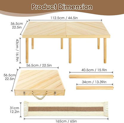 Folding Picnic Table with Table Runner, Portable Boho Low Picnic Table for Indoor Outdoor, 44" x 22" Wooden Table with Adjustable Heights for Camping, Wedding, Beach, Garden, Party(Small Size for 4)