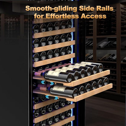 24 Inch Wine Cooler Refrigerator,179 Bottles Wine Fridge Large Capacity Professional Wine Cellars with Powerful Compressor,Quiet Operation and Elegant Design, Black