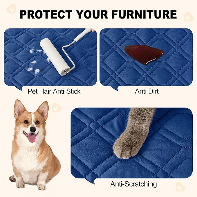Smiry Reversible Waterproof Pet Couch Covers for Sofa | Washable Dog Couch Sofa Covers, Water Resistant Furniture Protector Slipcover, Geometric (30"x53", Navy/Blue)