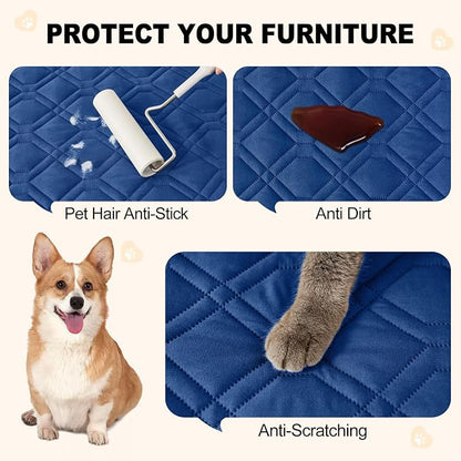 Smiry Reversible Waterproof Pet Couch Covers for Sofa | Washable Dog Couch Sofa Covers, Water Resistant Furniture Protector Slipcover, Geometric (30"x53", Navy/Blue)