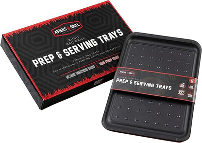 AVIEUS Grill Prep and Serve Trays | Set of 2 Stackable, Melamine Trays | Serving Tray & Marinating Tray | Serving Platter for Plating Food & BBQ Prep Tub for Marinating Meats | Grill Accessories |