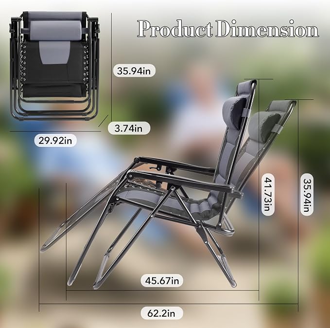NEWBULIG Padded Zero Gravity Chair, Folding Lounge Chair Outdoor, Black | Foldable Beach Camping Recliner Chair with Adjustable Pillow and Trays for Poolside Lawn Patio