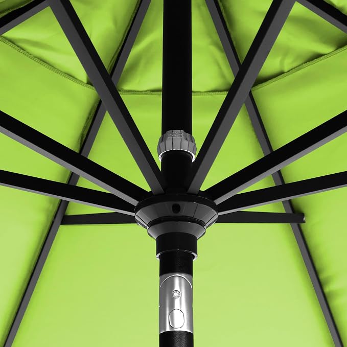 California Umbrella 12-Year-Non-Fading, 9Ft Premium Sunbrella Patio Umbrella, Hand-Crank, Button-Tilt, Black Frame, Macaw Fabric