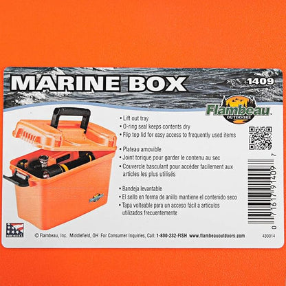 Flambeau Outdoors Marine Dry Box 14in, O-Ring Seal, Lift-Out Tray, Orange | Water-resistant 14in dry box with O-ring seal, flip top lid and lift-out tray. High-visibility orange, marine ready