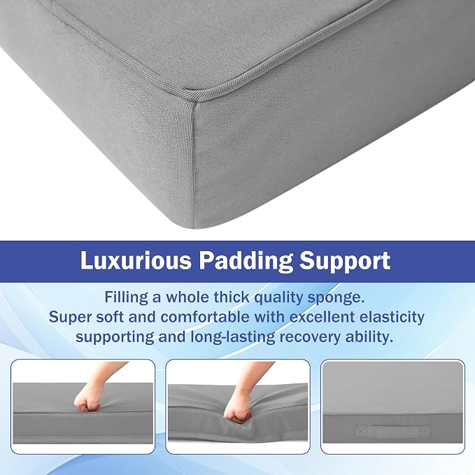IASEAHK Patio Chair Cushions, 19" x 19" x 3" Outdoor Chair Cushions Set of 4, Waterproof Outdoor Cushions for Patio Furniture, Outdoors Seat Cushions with Handle and Ties, Light Grey