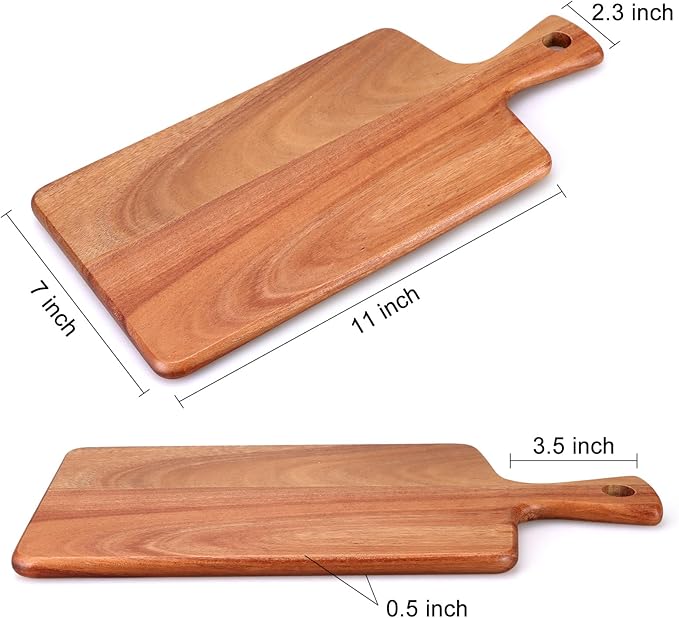 Acacia Wood Cutting Board with Handle for Kitchen, Small Wooden Chopping Boards for Fruit, Cheese, Bread, Meat, Charcuterie, Serving & Carving