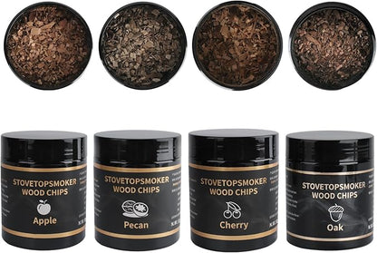 BORUIT Wood Chips for Smoker – 4 Flavors Apple, Cherry, Pecan & Oak – Natural Smoking Wood Chips for Whiskey, Bourbon, Drinks, Food and Cocktail Smoker Gift