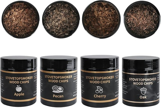 BORUIT Wood Chips for Smoker – 4 Flavors Apple, Cherry, Pecan & Oak – Natural Smoking Wood Chips for Whiskey, Bourbon, Drinks, Food and Cocktail Smoker Gift