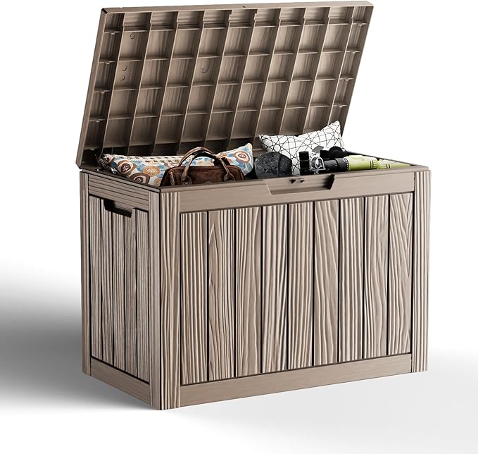 50 GallonOutdoor Storage Box,Resin Deck Boxes Waterproof, IndoorOutdoor Bin for Package Delivery, Patio Cushions, Gardening Tools, Lockable, UV Resistant