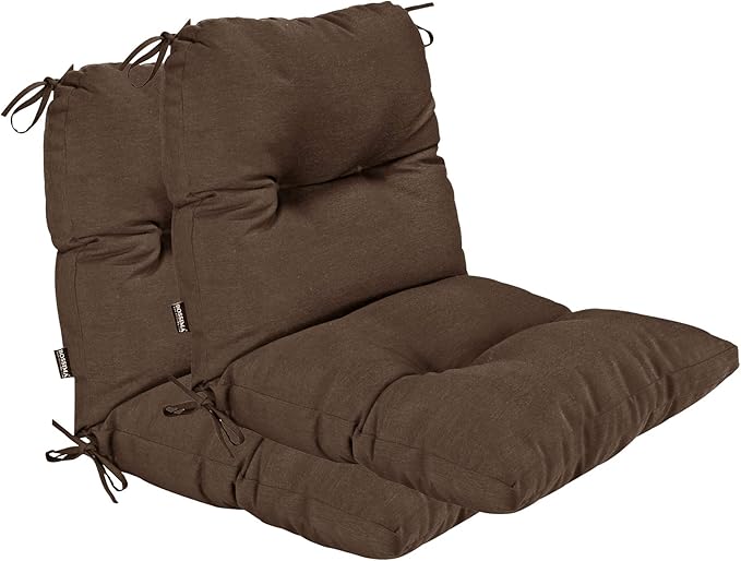 Outdoor Chair Cushions, Fade Resistant Replacement Tufted Cushion for Patio Dining Chair, Set of 2, Coffee/Chocolate