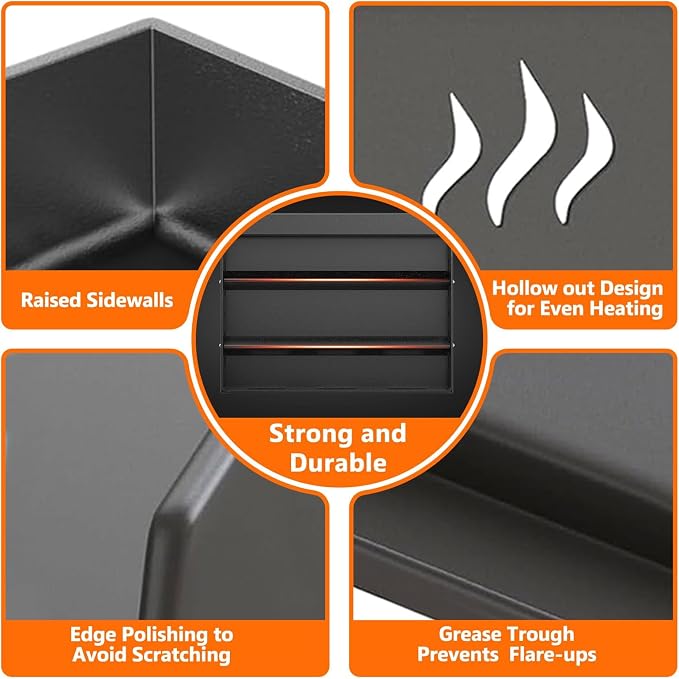 COZEER Cast Iron Griddle 25＂×16＂,Nonstick Griddle for Gas Grill with Groove | Universal, Muti-Purpose, Pre-Seasoned, Upgrated, for Camping, Tailgating, Paties