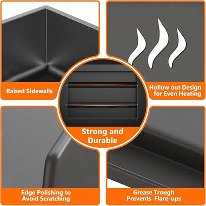 COZEER Cast Iron Griddle 25＂×16＂,Nonstick Griddle for Gas Grill with Groove | Universal, Muti-Purpose, Pre-Seasoned, Upgrated, for Camping, Tailgating, Paties