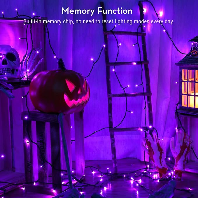 Brizled LED Halloween Lights Indoor Outdoor Twinkle Purple Light String | 240 LED 95.14ft; 8 Mode; Connectable; Timer; Waterproof; Plugin Mini Halloween Light for Outside Spooky Porch Yard Tree Party