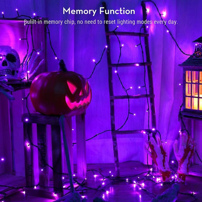 Brizled LED Halloween Lights Indoor Outdoor Twinkle Purple Light String | 240 LED 95.14ft; 8 Mode; Connectable; Timer; Waterproof; Plugin Mini Halloween Light for Outside Spooky Porch Yard Tree Party