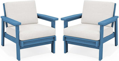 SERWALL HDPE Outdoor Couch Set of 2, Blue Frame and Khaki Cushion