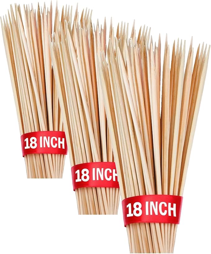 100pcs 18" long Bamboo Skewers Sticks for BBQ Kabob Grilling Barbecue Marshmallow Roasting Stick 4mm Thick Wooden Skewer Smore Sticks Craft (18 inch) (Pack of 3)