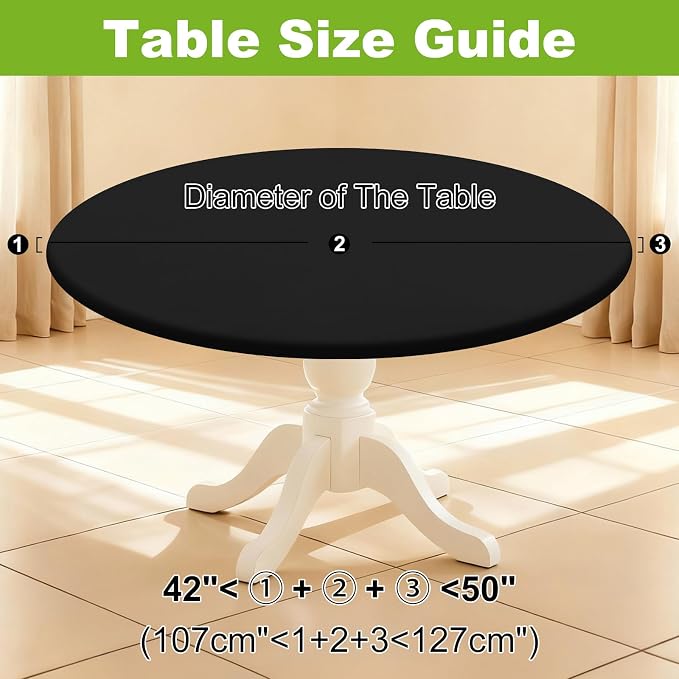 Smiry Round Spandex Tablecloth, Elastic Fitted Washable Tablecloths for 42"-50" Tables, Waterpoof Stretch Picnic Table Cover for Dining, Indoor and Outdoor, Black