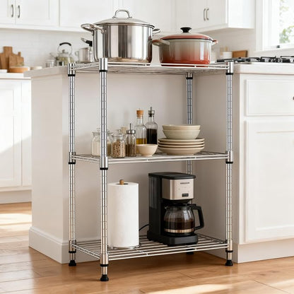 M MZG 450 lbs Wire Storage Shelving 3-Tier Utility Shelving Unit Steel Organizer Wire Rack for Home,Kitchen,Office,Chrome(11.8" D x 17.7" W x 26.4" H) (Pack of 2)