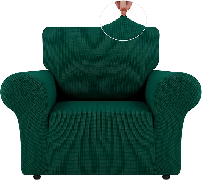 LURKA Stretch Chair Cover for Sofa, 1 Piece Armchair Slipcover, Dark Green | Soft Stretch Jacquard, Fits 31"-55" Armchairs, Elastic Bottom for Secure Fit, Machine Washable, Pet & Kid Friendly