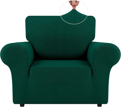LURKA Stretch Chair Cover for Sofa, 1 Piece Armchair Slipcover, Dark Green | Soft Stretch Jacquard, Fits 31"-55" Armchairs, Elastic Bottom for Secure Fit, Machine Washable, Pet & Kid Friendly