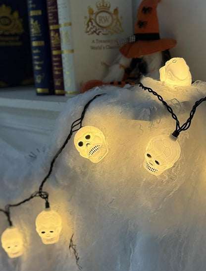 8.5Ft Halloween White Skull String Lights Outdoor, Halloween Decoration String Lights with 10 LED Skeleton Lights Waterproof, Hanging Holiday Lights for Indoor/Outdoor Yard Porch Patio Party Decor