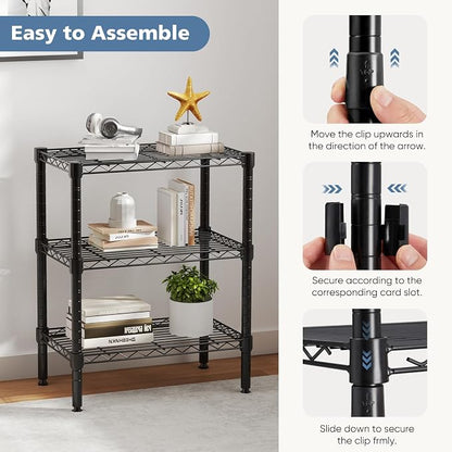 DUMOS 3-Tier Metal Storage Shelves, Wire Shelving, Storage Rack, 23.31" W | Heavy Duty Steel Shelves, Wire Adjustable Standing, Kitchen Bathroom Garage Pantry Organizers, 30.22"H