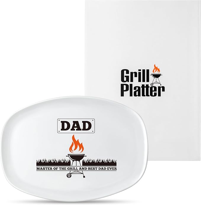 R HORSE Melamine Grill Platter Gift, Barbecue White Oval Serving Tray Plate | Christmas, New Year, Birthday Gift for Dad Men Grandpa, Ideal for Appetizer, Dessert, Salad, Outdoor Indoor Cooking Party