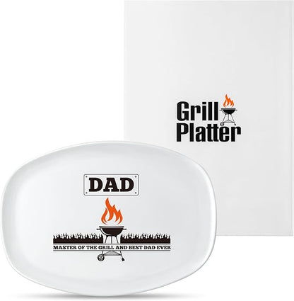 R HORSE Melamine Grill Platter Gift, Barbecue White Oval Serving Tray Plate | Christmas, New Year, Birthday Gift for Dad Men Grandpa, Ideal for Appetizer, Dessert, Salad, Outdoor Indoor Cooking Party