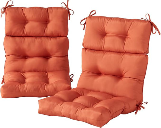 Outdoor Tufted High-Back Chair Cushions, One-Piece Hinged Seat and Back Design, Reversible with 4 Ties, Durable Polyester Fabric, Recycled Fiber Fill - Set of 2, Rust